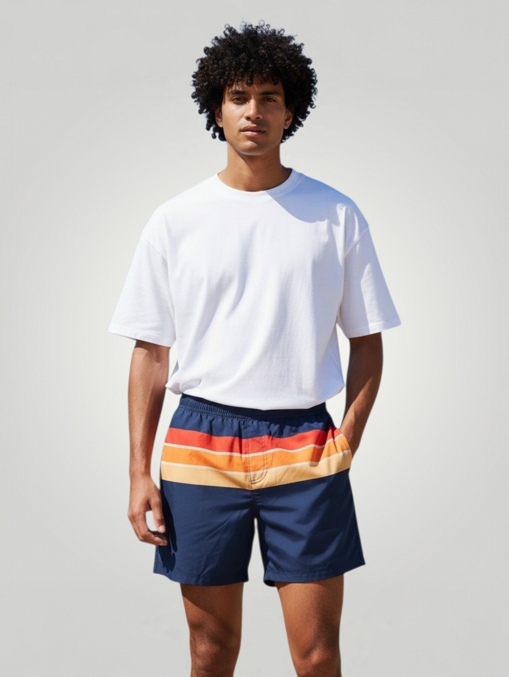 Chubbies 7" Small Navy Sunset Stripe Short Retro 70s Coastal Beach Surf Vintage